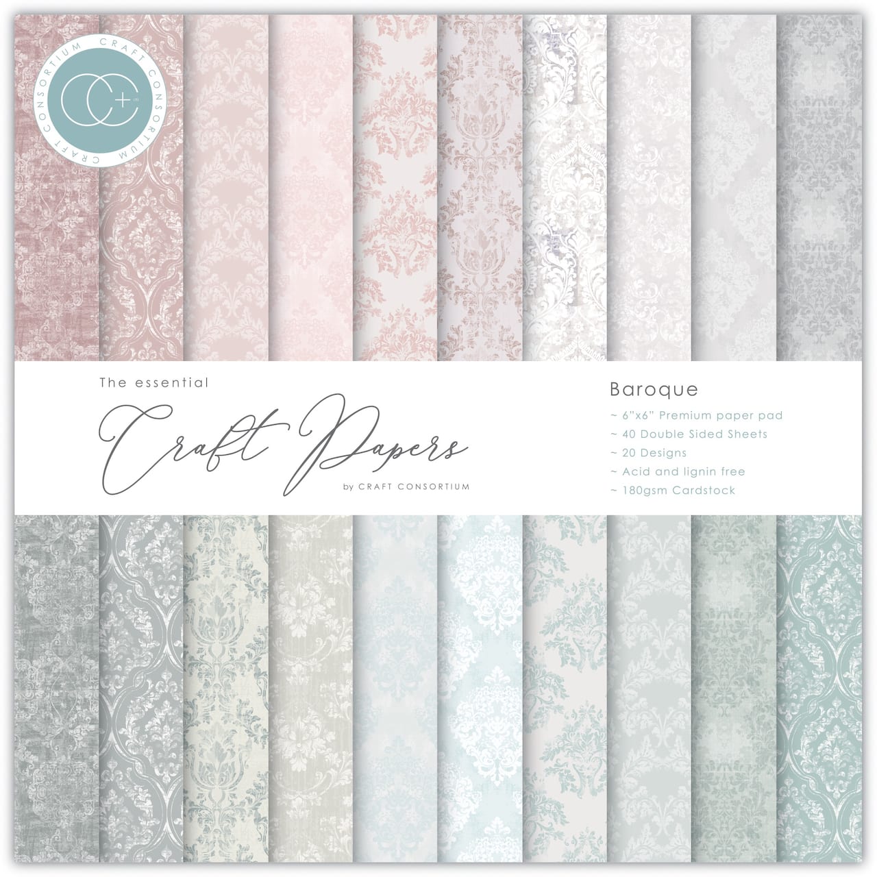 Craft Consortium Double-Sided Paper Pad 6" x 6" 40 ct. Baroque, 20 Designs